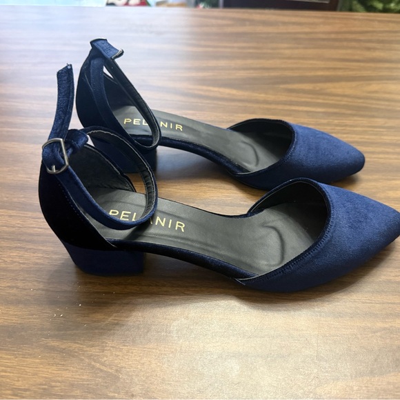 Navy Blue Velvet Mule w/ Red Bottoms Size 10 NWOT - Picture 2 of 7